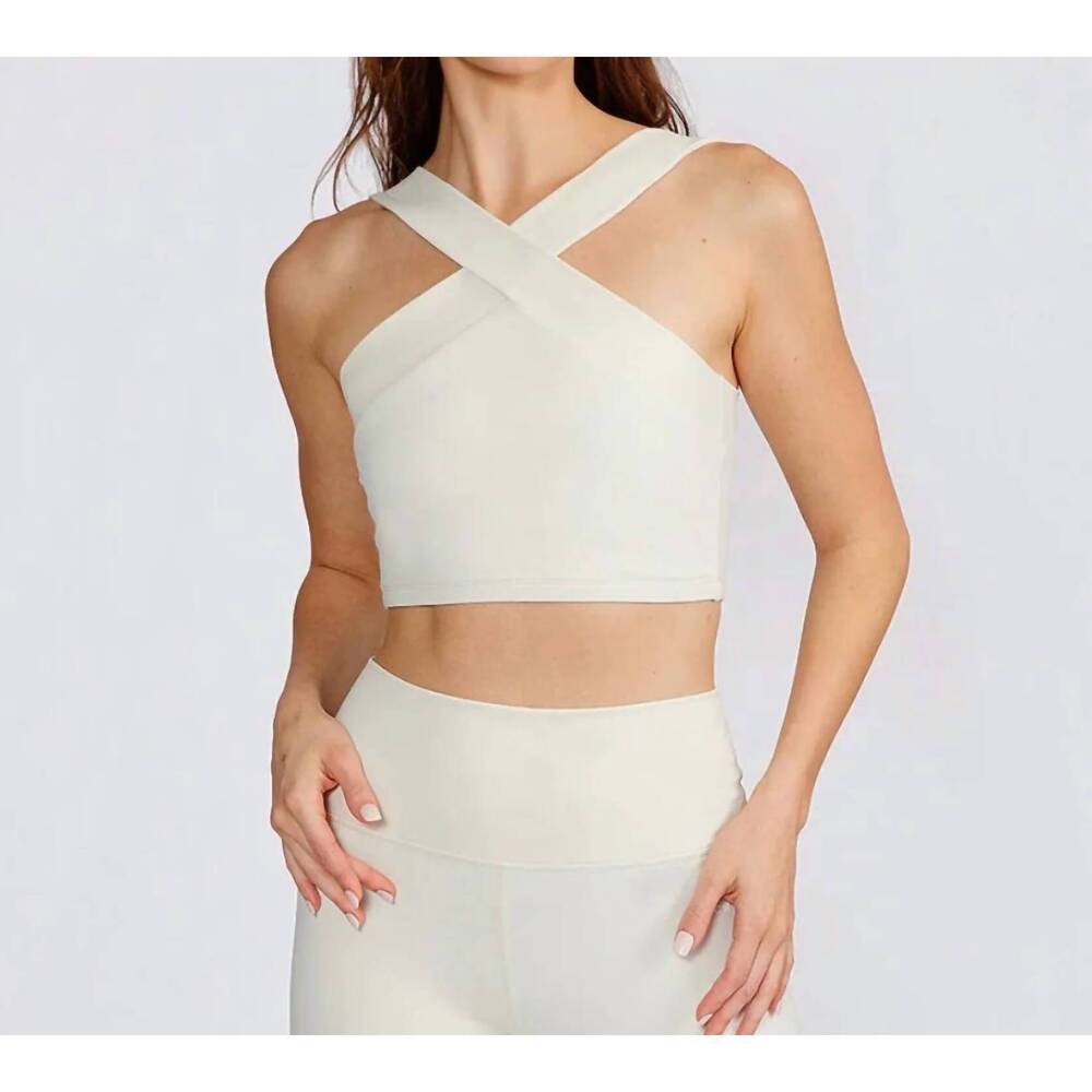 NEW CREAM YOGA leah cross neck bra top in cream